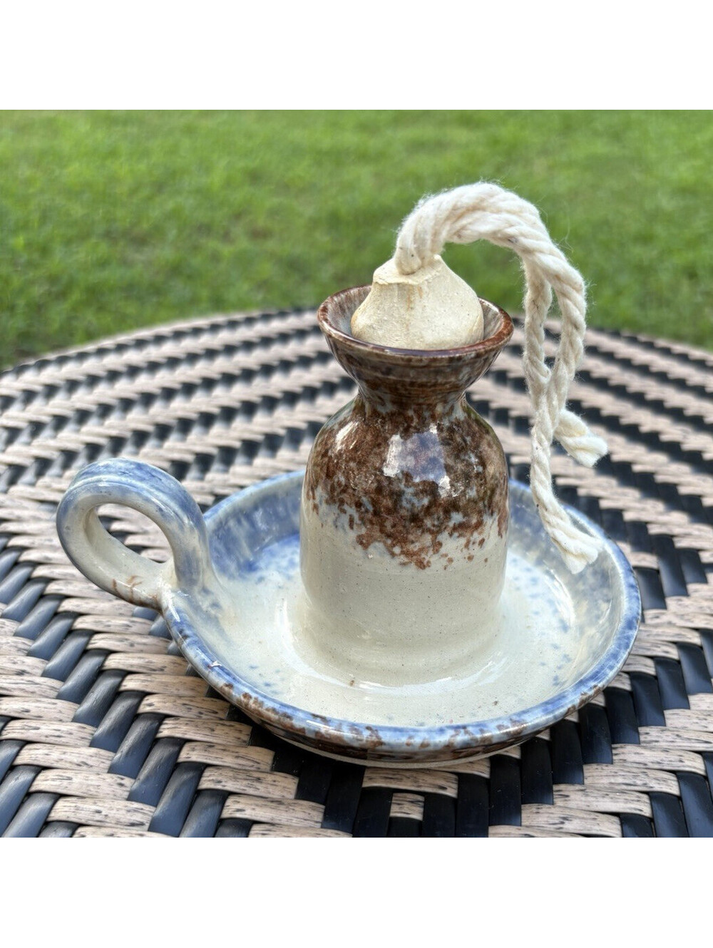 Signed Ceramic Oil Lamp